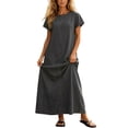 thumbnail image 2 of Ailaofu Womens Casual Short Sleeves Maxi Denim Dress Spring Summer Crewneck Vintage Loose Long Vest Jean Dress, 2 of 7
