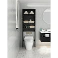 thumbnail image 2 of Over-The-Toilet Storage Cabinet, Space-Saving Above Toilet Rack Organizer with Open Shelf & Double Doors, Bath Furniture Cabinet Taller Wooden Free Standing Toilet Rack, 24.8''*7.87''*76.37'', Black, 2 of 7