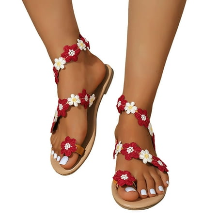 

Daznico Womens Sandals Shoes Women Summer Watermelon Decoration Flock Slip On Casual Open Toe Flat Soft Bottom Breathable Shoes Sandals Red 8