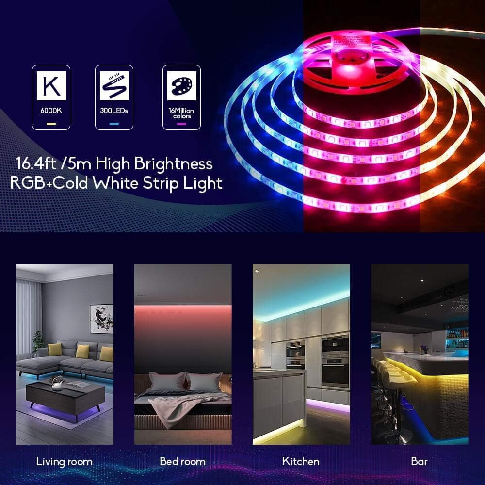 Smart WiFi RGBW LED Light Strip comes with 24-key RF Romote  Kit compatible with Alexa and Google Assistant