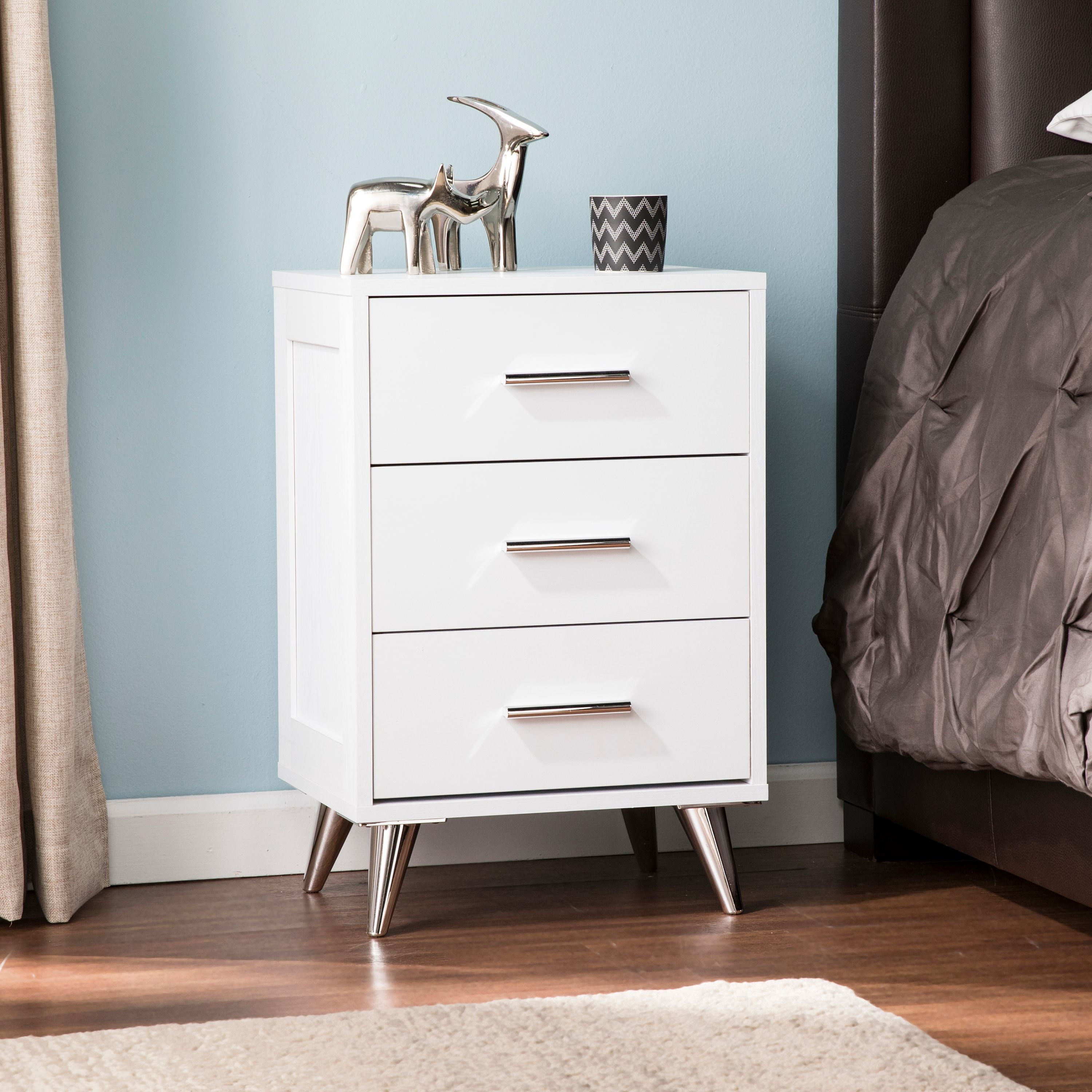 Southern Enterprises Orcil Midcentury Modern Storage Nightstand, White