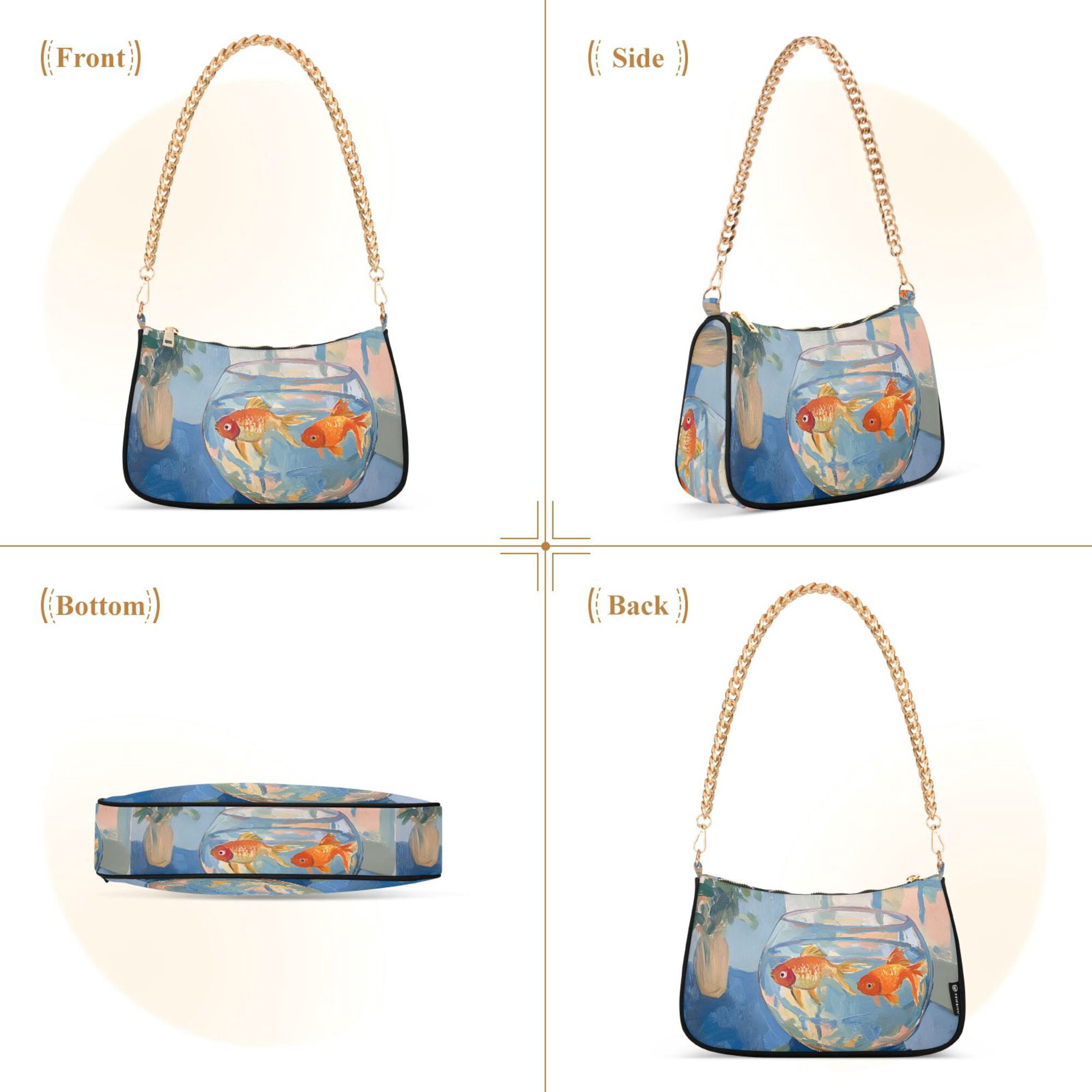 FORMRS Womens Shoulder Bag with Chain Strap Clutch Purse Cute Tote Handbag, Blue Goldfish