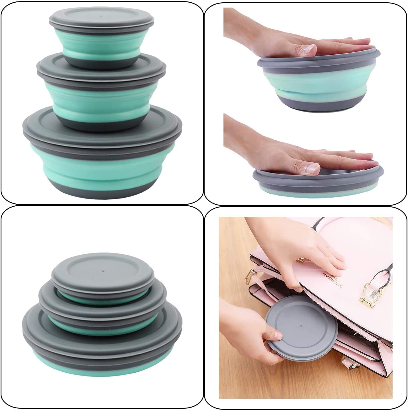 3 Pieces Silicone Folding Bowls with Lid Foldable Lunch Box Portable Salad  Bowl Sets - AliExpress