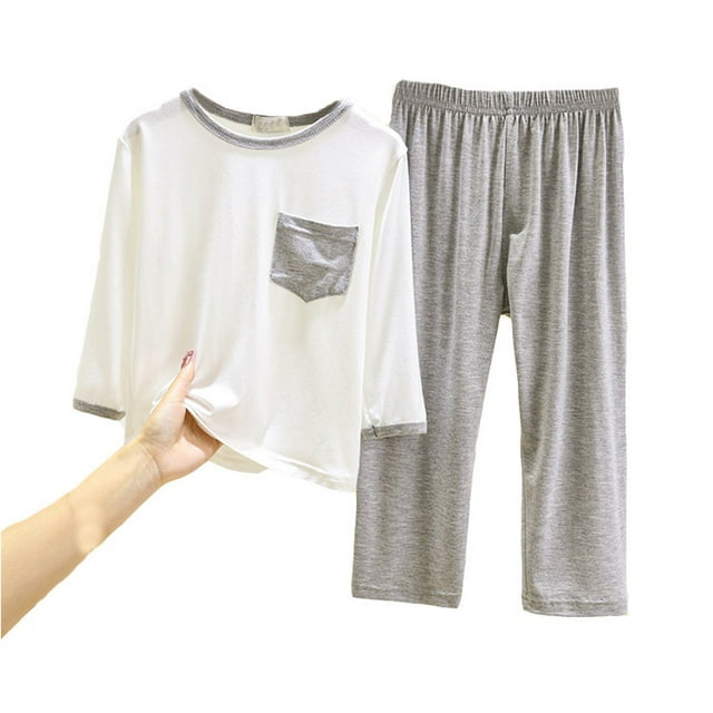 MIASHUI Ensemble de Pyjama pour Garçons, T-Shirt à Manches Longues et Pantalon, Gris Clair, 3-4 Ans