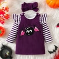 thumbnail image 2 of Mercatoo Toddler Baby Girl Halloween Clothes Long Sleeve Stripe Romper Pumpkin Embroidery Ribbing Skirt Dress with Headband, 2 of 4