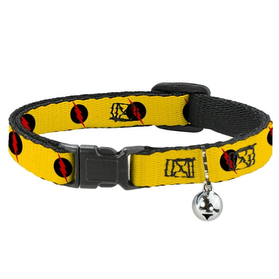 DC Comics Breakaway Cat Collar With Bell, Plastic Clip, Easy Adjustable, Reverse Flash Logo Golden Yellow Black Red, 8.5 to 12 Inches 0.5 Inch Wide