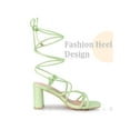 thumbnail image 3 of BLISSFUL STEP Square Toe Strappy Lace Up Slingback Block Heel Sandals for Women Mint Green 6, 3 of 5