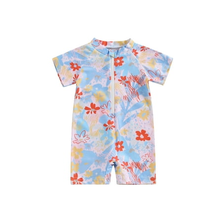 

EYIIYE Baby Girl Swimwear Summer Floral Print Short Sleeves Swimsuits