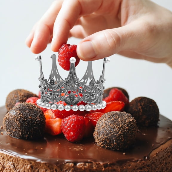 BESTYASH worgeous silver crown topper romantic cake decoration baking