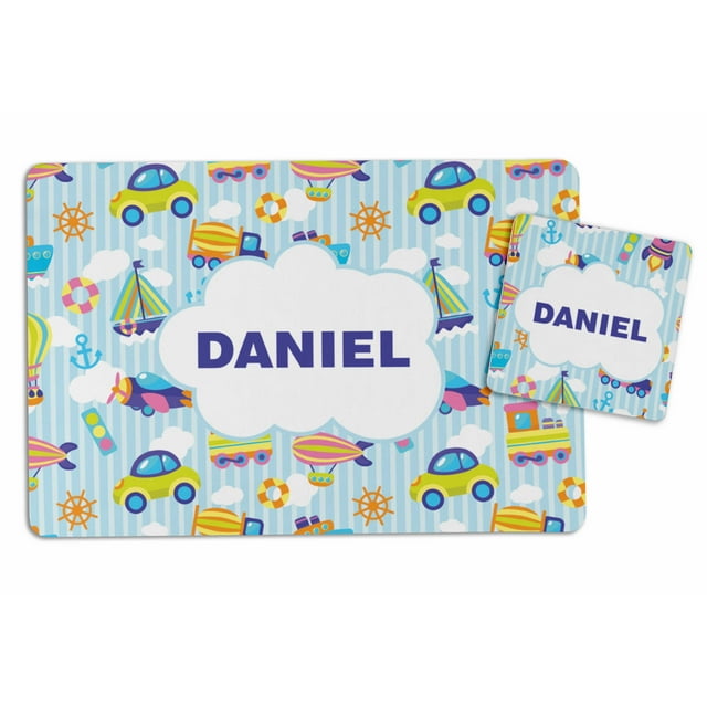 Printtoo Personalized Placemat & Coaster Set For Kids Toddlers,Birthday Gift For Boys,Gift For Girls,Transport-8x11.5 Inch