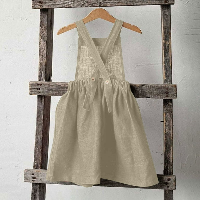 MKOSPLRT Bib Dresses for Girl Sleeveless Cross Back Mini Dresses Solid  Cotton Linen Lounge Dresses Beach Swing A Line Dress with Pocket -  Walmart.com