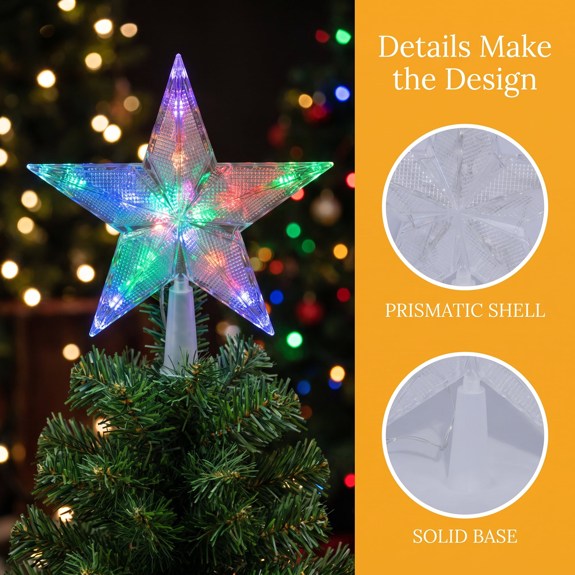 Unique Bargains Tree Finial Battery Operated Spring Mount Multicolor Lights 7.9"