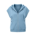 thumbnail image 7 of Women's Plus Size Cap Sleeve Hoodie Summer Loose Casual Zip Up Drawstring Tops with Pockets Light Blue, 7 of 7