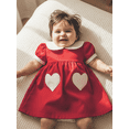 thumbnail image 3 of BemeyourBBs Kids Toddler Baby Girls Valentines Day Outfit Red Heart Spring Dress Short Sleeve Doll Collar Heart Print Princess Dress, 3 of 9