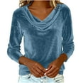 thumbnail image 5 of Women's Sparkly Velvet Tops Elegant Cowl Neck Long Sleeve Shirts Fall Winter Dressy Casual Blouses Tshirts 2025, Silver L, 5 of 6