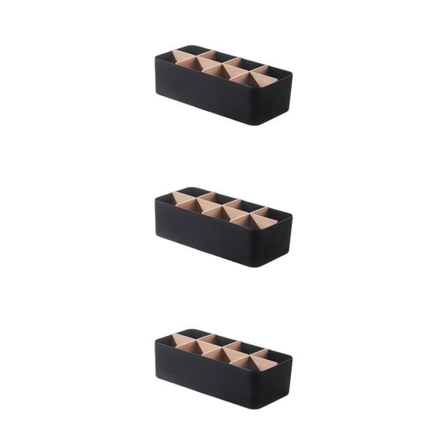 ZheElen Home Organizer Ladder Layered Detachable Partition Wide Application Strong Practicality Plastic Storage Box Durable Black Rectangular 8-cell 3Set
