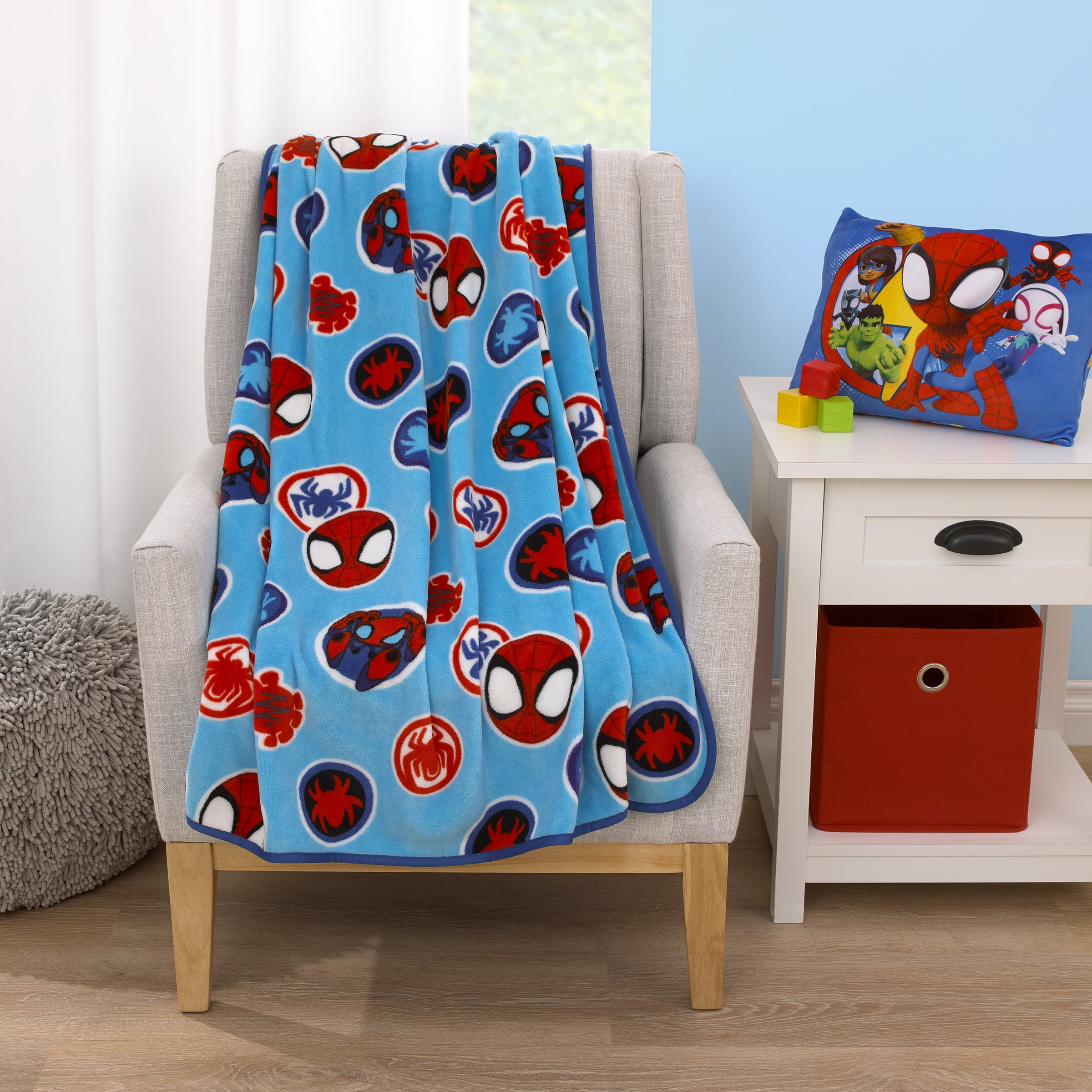 Marvel Spidey Let's Swing Plush Toddler Blanket, Blue, Red, 40"x50", Boy