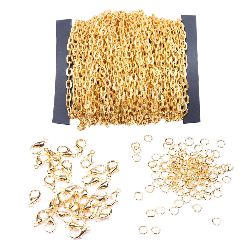 Brongsleet Metal Link Cable Chain with Lobster Clasps Rings for Men Women Jewelry Chain DIY Making - Gold