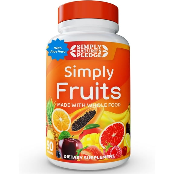Simply Nature's Pledge - 90 Fruit Capsules - Made with Whole Food Superfoods, Packed with 25 Different Fruits - 100% Soy Free