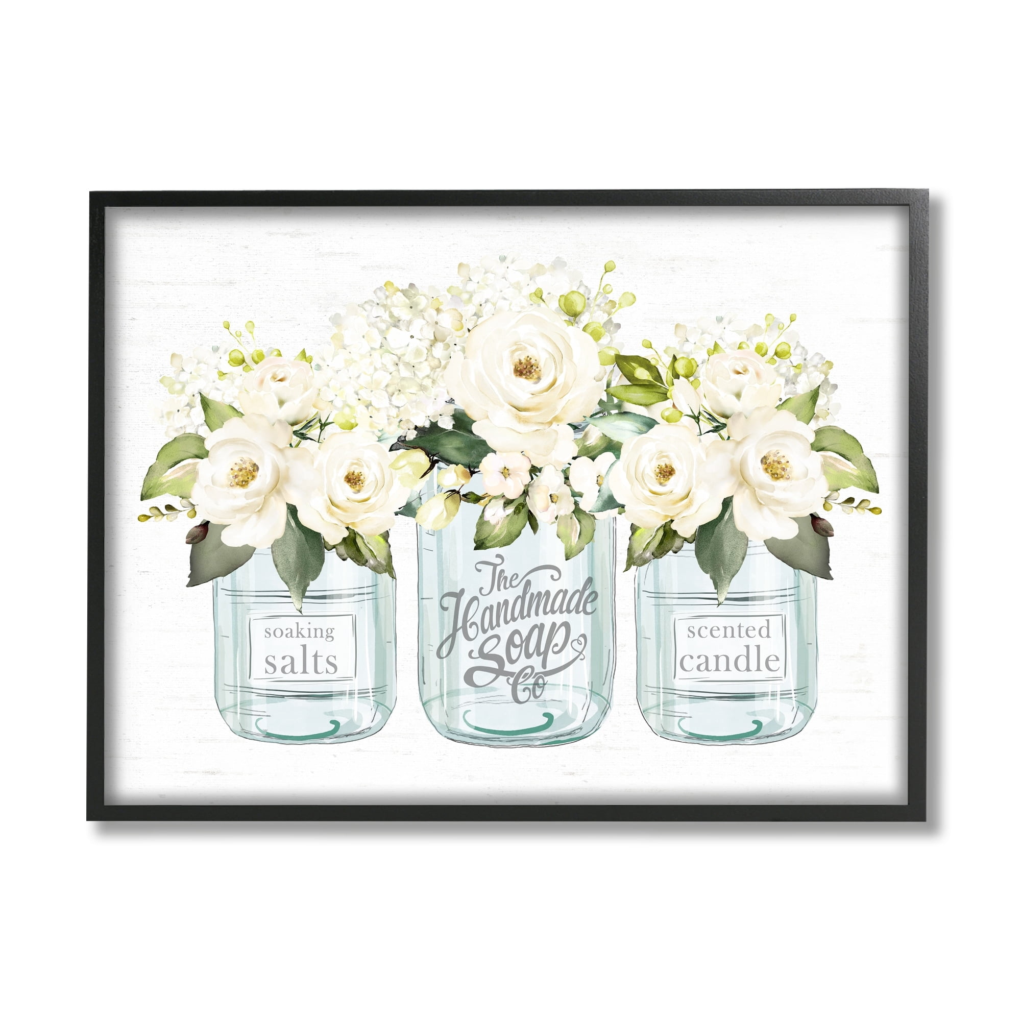 Stupell Industries Farmhouse Rose Blossom Bouquets Varied Country Jars Graphic Art White Framed Art Print Wall Art, Design by Lettered and Lined
