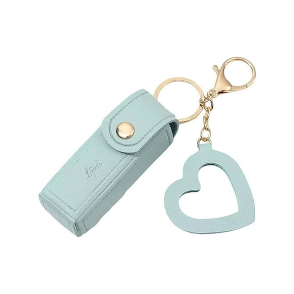 Portable Lip Gloss Keychain Holder with Mini PU Leather Lipstick for Travel - Compact Cosmetic Storage with Heart Pendant for Makeup Enthusiasts