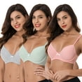 thumbnail image 3 of Curve Muse Plus Size Womens Cotton Unlined Balconette Underwire Bras-3 Pack-GRAY,LIGHT PINK,LIGHT GREEN-36DDDD, 3 of 7