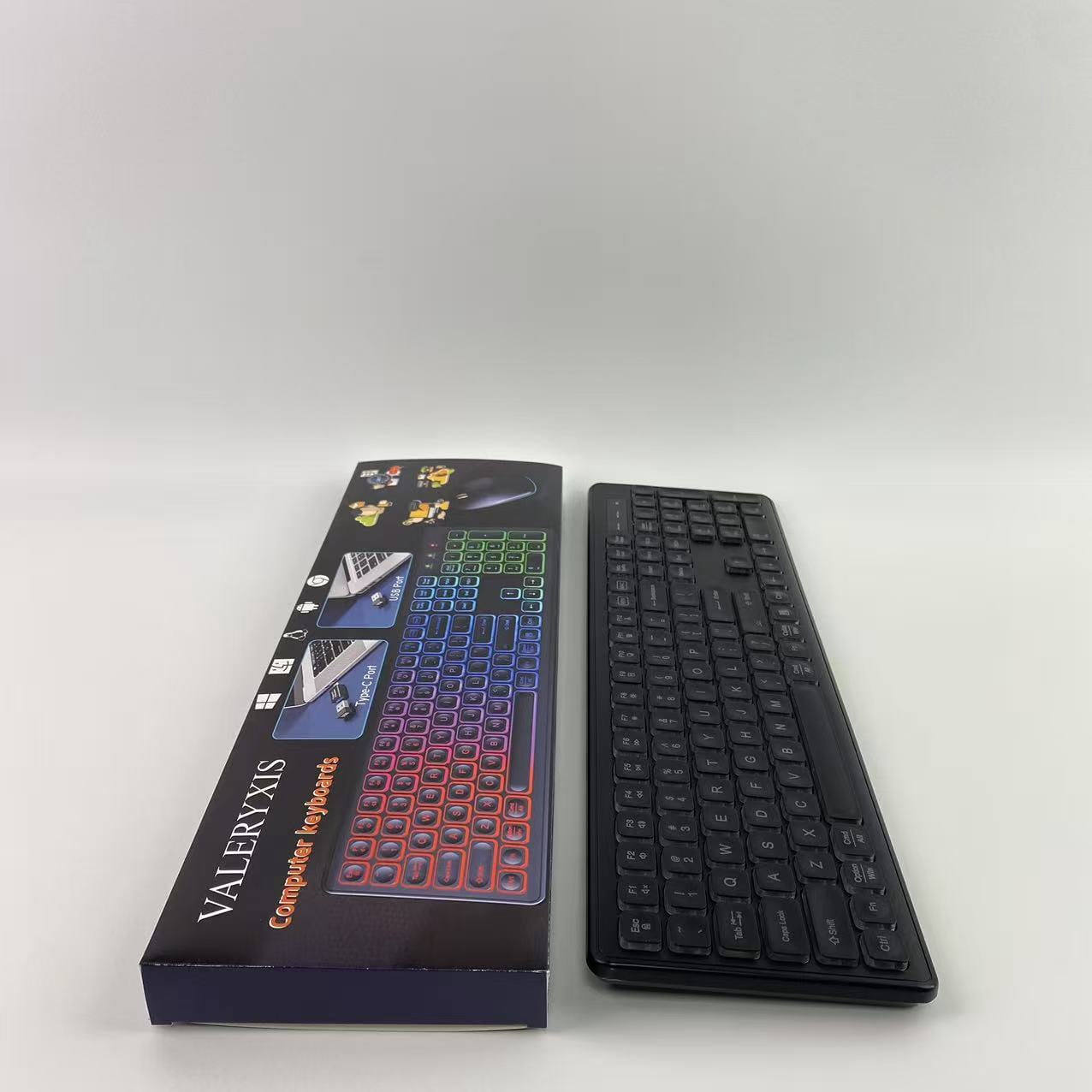 VALERYXIS Computer keyboard, wireless keyboard, rechargeable and illuminated letters, full-size