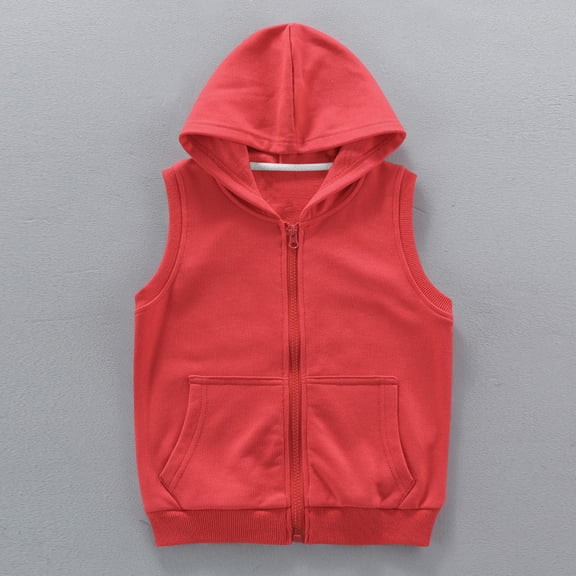 Boys Girls Sleeveless Hoodies Zip up Hooded Sweatshirts Kids Cotton Vests Jacket Coats Tops with Pockets New Girls Casual Jackets Red 7 Years