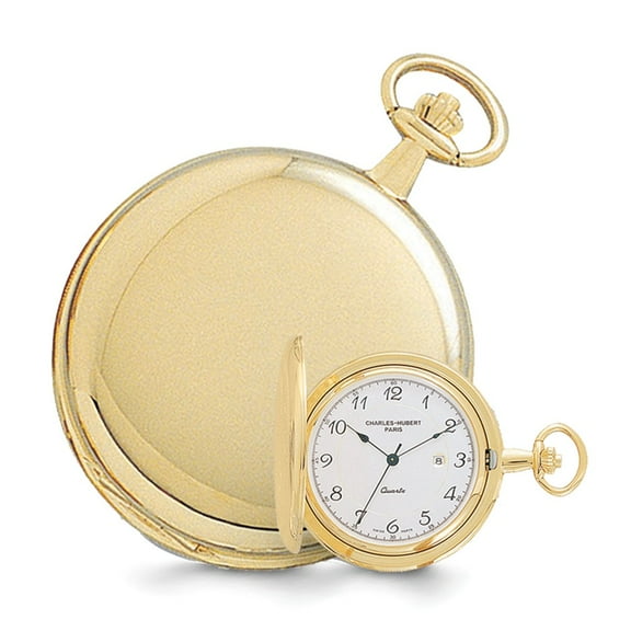 Charles Hubert Real 14kt Gold Finish White Dial with Date Pocket Watch; for Adults and Teens; for Women and Men