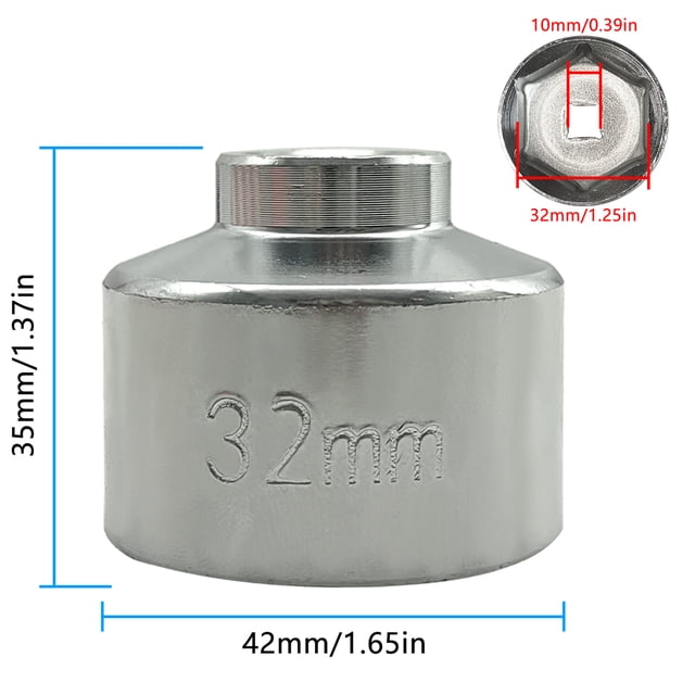 Socket, Ecotec Filtre Oil Profil Bas Ecotec 27mm / 32mm Dissolvant et Acier Socket et Compatible avec Drive Socket Clé Filtre Dissolvant Outil de Suppression Qisuo