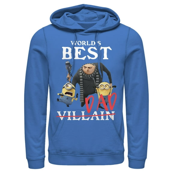 Men's Despicable Me World's Best Dad Gru and Minions  Pull Over Hoodie Royal Blue Medium