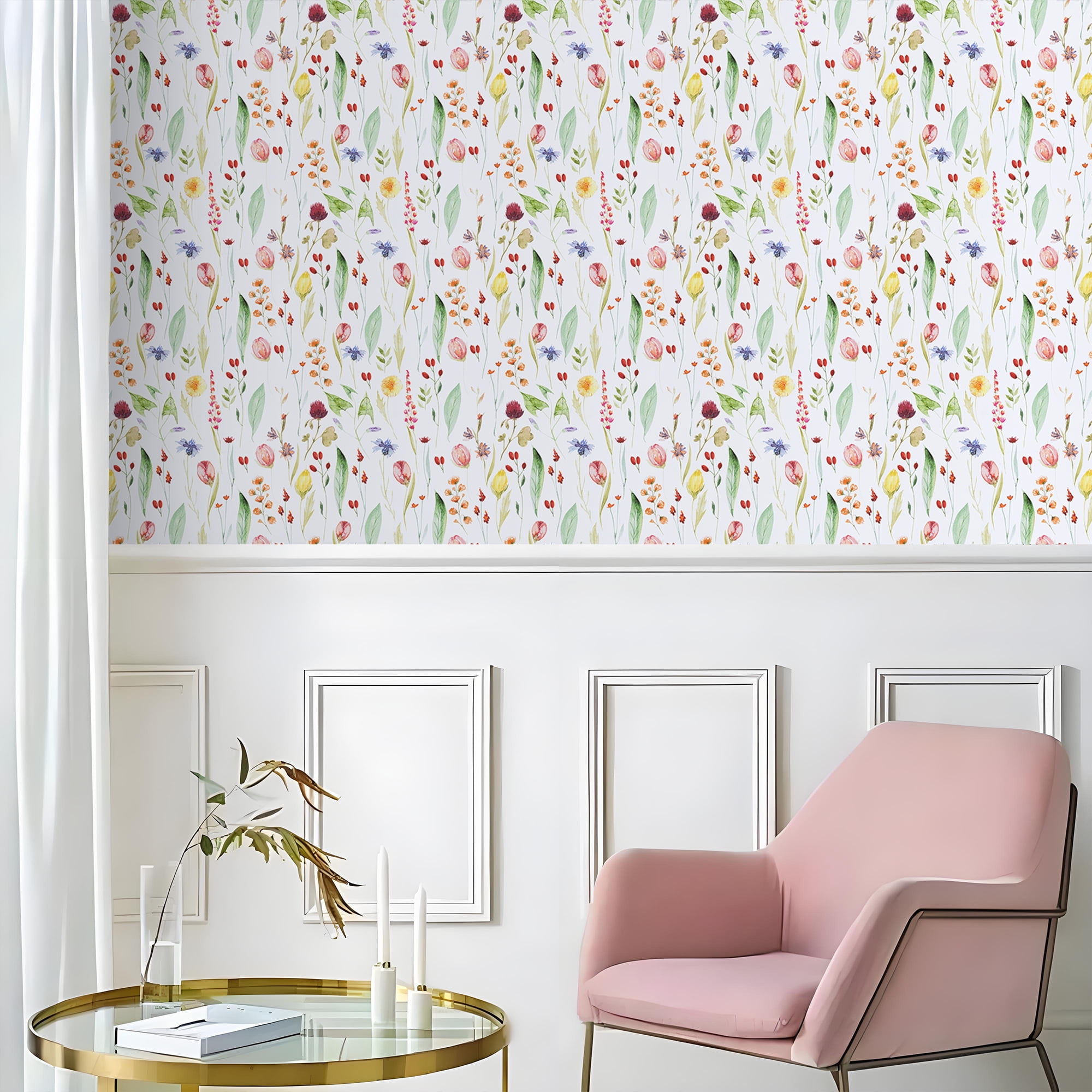 Abyssaly Peel and Stick Wallpaper 17.3 in×118.1 in Modern Wall Paper Watercolor Floral Self-Adhesive Removable Wallpaper