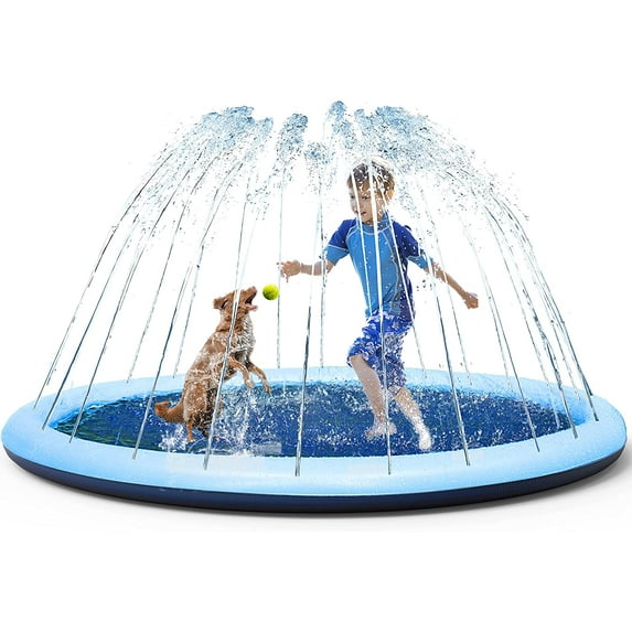 New for summer! Cumka Dog Splash Pad, Non Slip Splash Pad Sprinkler for Kids, Kiddie Baby Shallow Pool, Pet Outdoor Water Play Toy Wading Pool Mat, Easy to Use/Clean (75 inch)