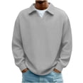 thumbnail image 3 of YOIAVAIOY Men's Long Sleeve Knit Polos, Breathable Versatile Casual Trendy, Soft Pullover for Daily Wear Gray L, 3 of 9