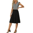 thumbnail image 2 of Blusa de mujer con volantes de cuadros Gingham Inspire Chic, cuello en V, manga corta, talla XS, color negro, 2 of 6