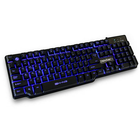 ENHANCE GX-K3 Backlit Gaming Keyboard with 104 MechanicalFeel Hybrid Keys , Multimedia Hotkeys & 3 LED Backlight Colors - Works with PC