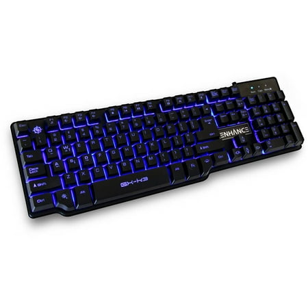 ENHANCE GX-K3 Backlit Gaming Keyboard with 104 MechanicalFeel Hybrid Keys , Multimedia Hotkeys & 3 LED Backlight Colors - Works with PC (Best Cable For Pc Gaming)