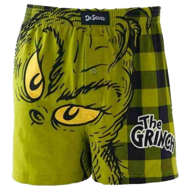 Dr. Seuss Dr. Seuss Mens Green Plaid Boxers The Grinch Christmas