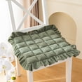 thumbnail image 1 of Nvzi Cojines de silla cuadrados de felpa suave y esponjosa para comedor, cocina, cojines de asiento mullidos antideslizantes, almohadillas para silla con volantes y lazos (verde, 18" x 18"), 1 of 5