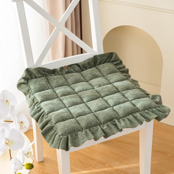 Nvzi Cojines de silla cuadrados de felpa suave y esponjosa para comedor, cocina, cojines de asiento mullidos antideslizantes, almohadillas para silla con volantes y lazos (verde, 18" x 18")