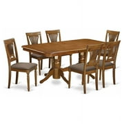 Kingfisher Lane 7-piece Dining Set with Linen Seat in Saddle Brown