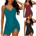thumbnail image 1 of QIUOMBBP Maillots de Bain une Pièce pour Femmes Col en V Bretelles Spaghetti Contrôle du Ventre Robe de Bain Plage Mini Robe de Bain Noir G, 1 of 8