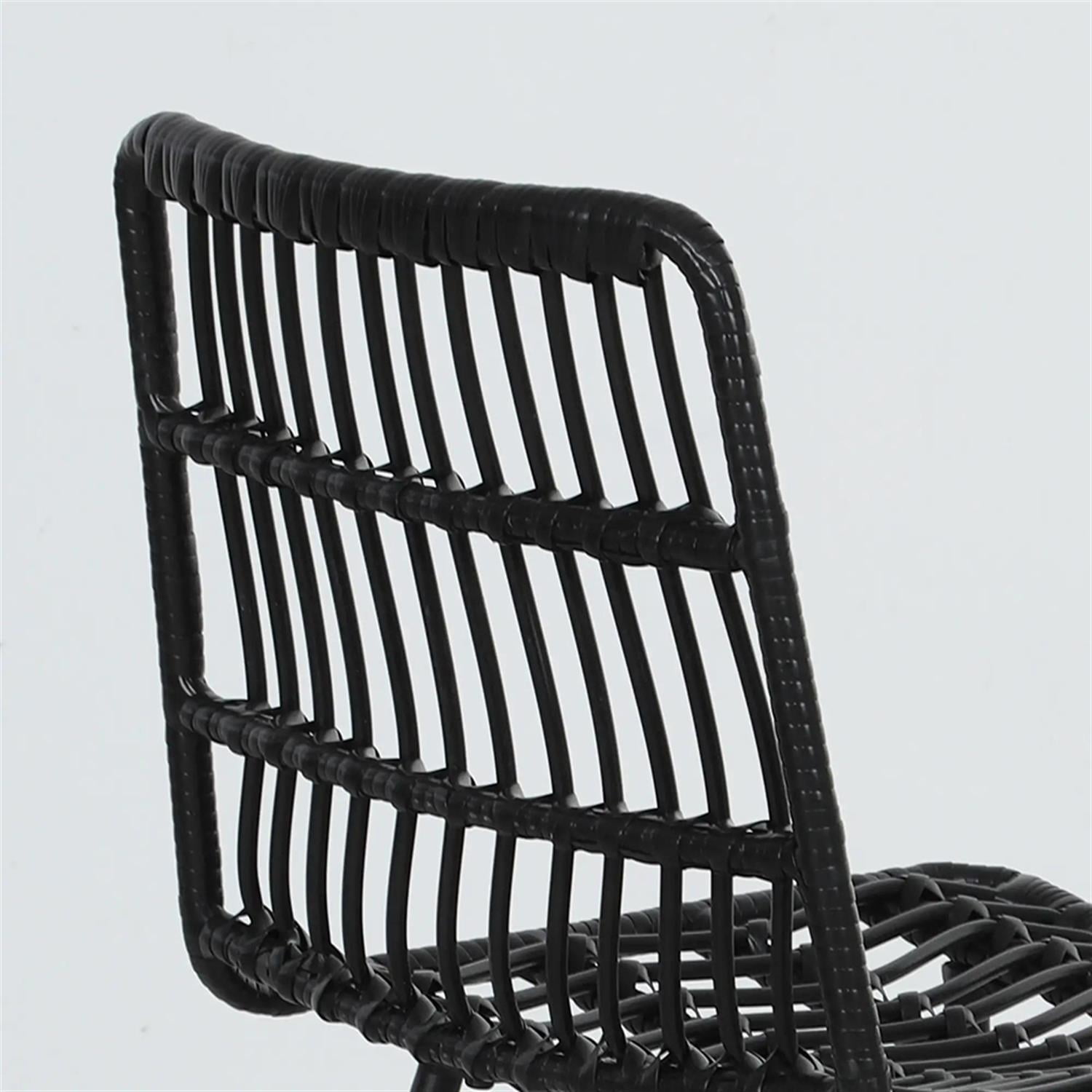 Demi Bonn Modern Rattan Counter Bar Stool Set of 2, 26" Counter Height Bar Stool with Back and Steel Legs for Kitchen, Dinning Room, Black