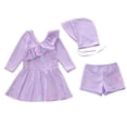 thumbnail image 4 of ZHOGXU Kids Girls 3 Piece Swimwear Long Sleeved Cartoon Print Ruffles Top And Shorts Comfortable Beachwear With Swim Cap For Pool Beach,Purple,8-9 Years, 4 of 7