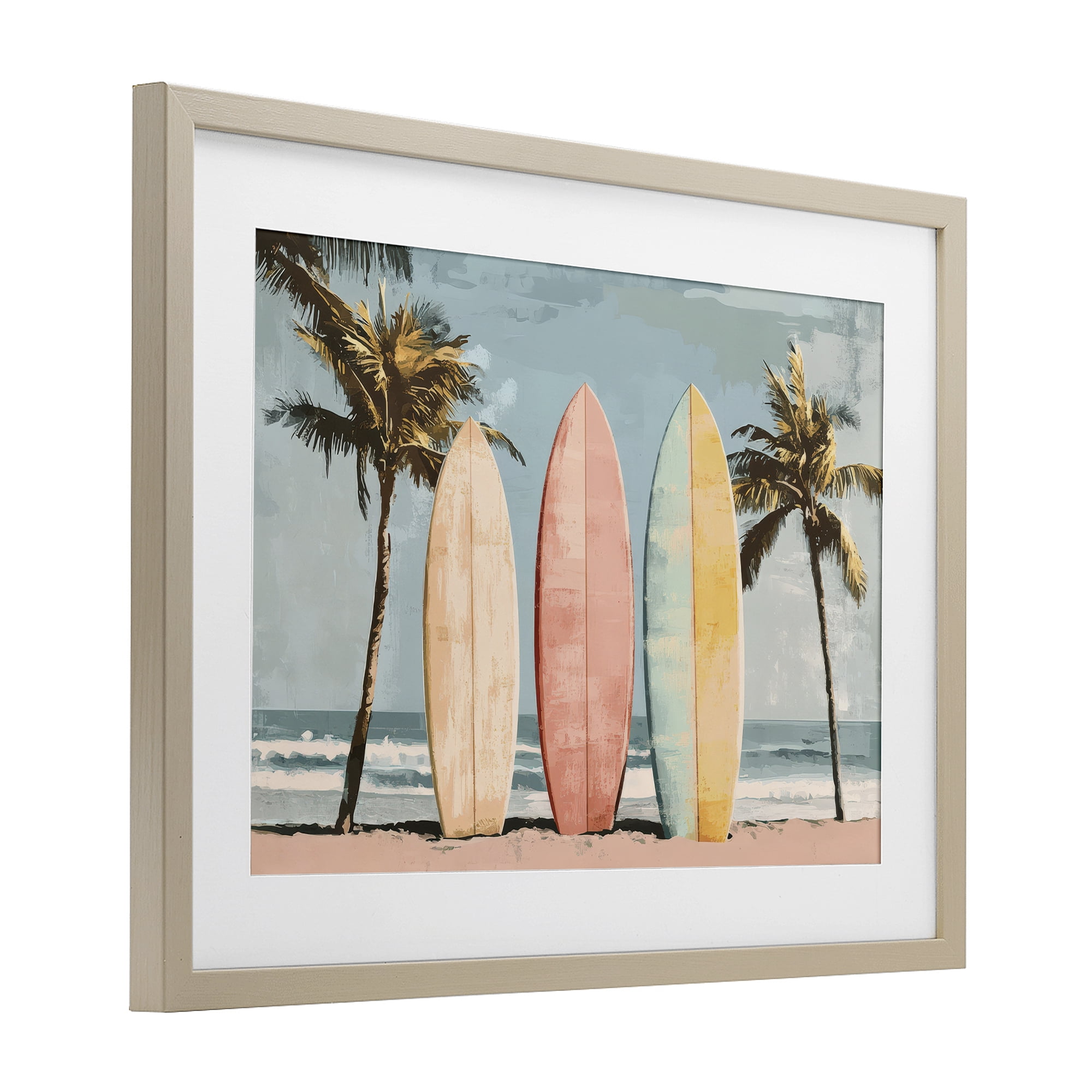 Stupell Industries Paradise Surfboard Trio Birch Framed Print Under Glass, design by Petal Prints Design