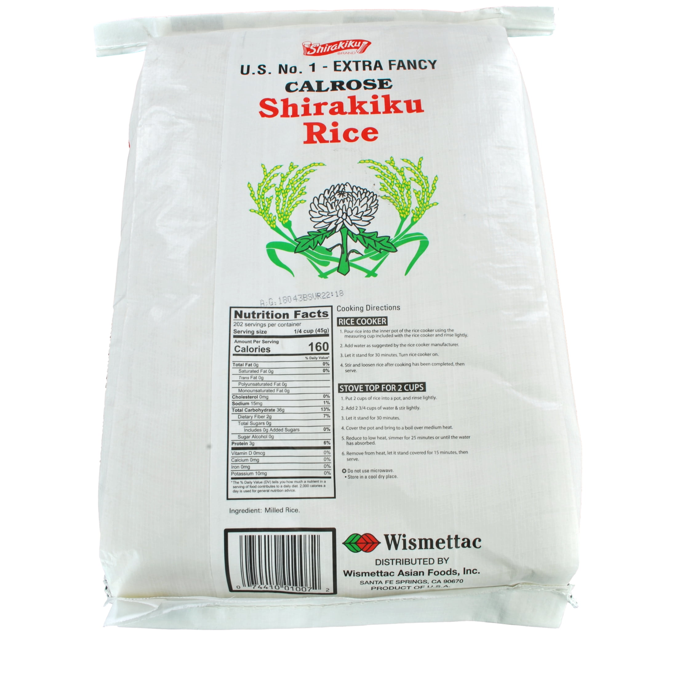 SHIRAKIKU Calrose Rice Extra Fancy, 20.00 lb, 1 bag