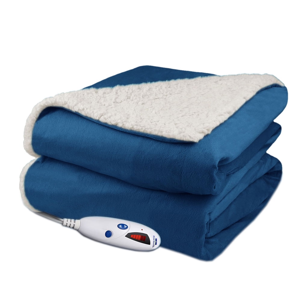 Pure Warmth Velour Sherpa Electric Heated Warming Throw Blanket Denim -  Walmart.com