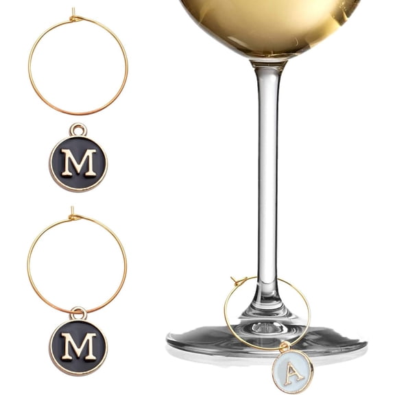 Aylifu 60pcs 25mm Wine Glass Charm Rings Earring Beading Hoop with 52pcs Black & White Letter Beads Charms Enamel Initial Charms