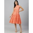 thumbnail image 1 of Janasya Indian Women's Peach Cotton Floral Block Print Flared Western Dress, 1 of 8