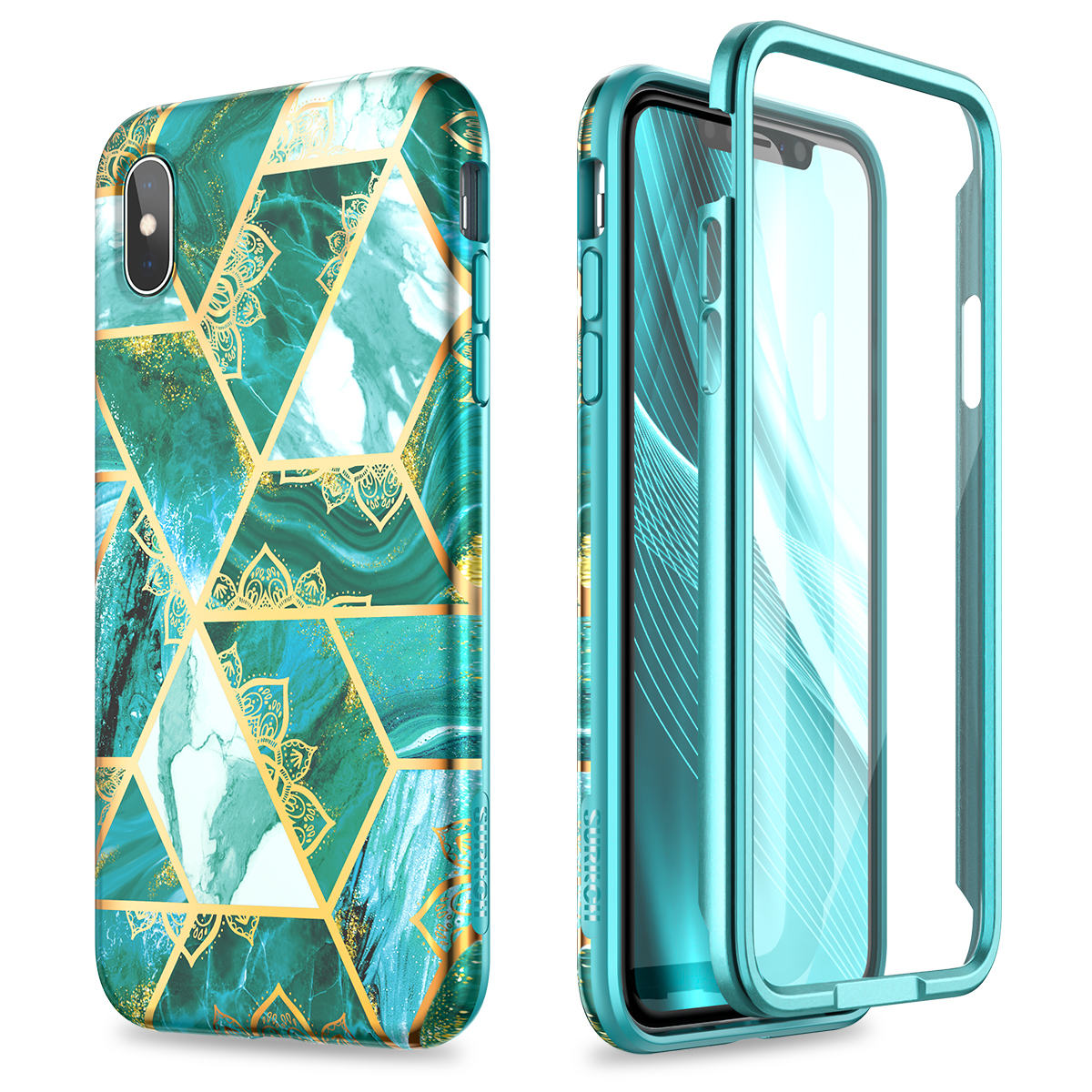 SURITCH Case for iPhone Xs Max, Builtin Screen Protector Marble Full